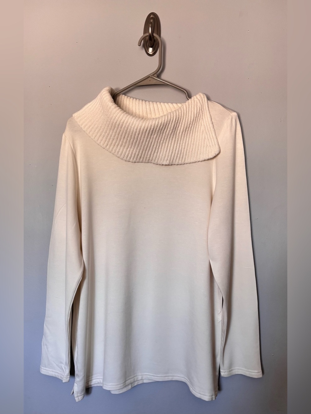 Chico's Cream Ribbed Cowl-Neck Sweater